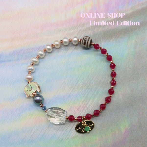 【ONLINE SHOP限定】【CLEAN UP】天地天珠×アコヤパール×水晶×人工ルビー ブレスレット