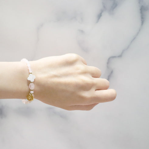 【Blooming Pink Roses】ローズクォーツ×スパイニーオイスターシェル ブレスレット