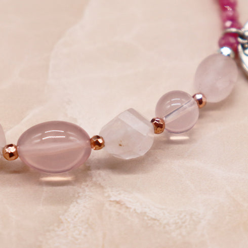 【ONLINE SHOP限定】【Blooming Pink Roses】三眼天珠×ローズクォーツ×ジルコニア ブレスレット