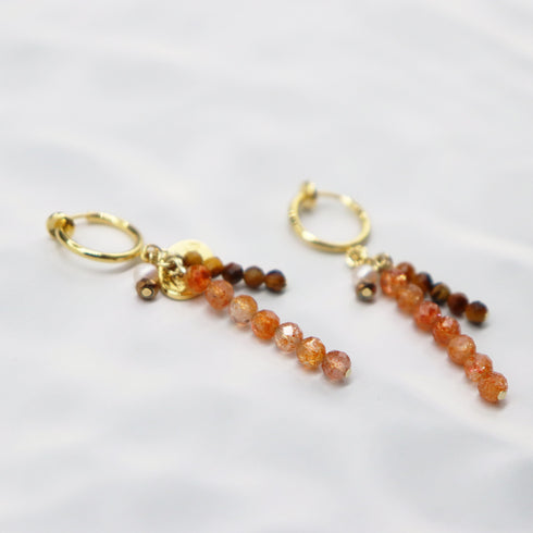 【美人鱼泪珠】珍珠、太阳石和虎眼石耳环