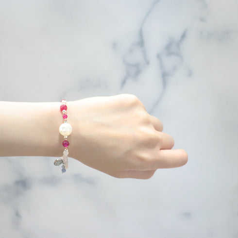 【绯红之焰】合成红宝石 x 压制贝壳 x 玫瑰石英手链