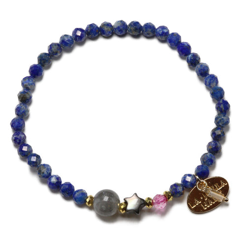 【星空碎片】青金石 x 拉长石 x 黑贝壳 x 粉色托帕石手链