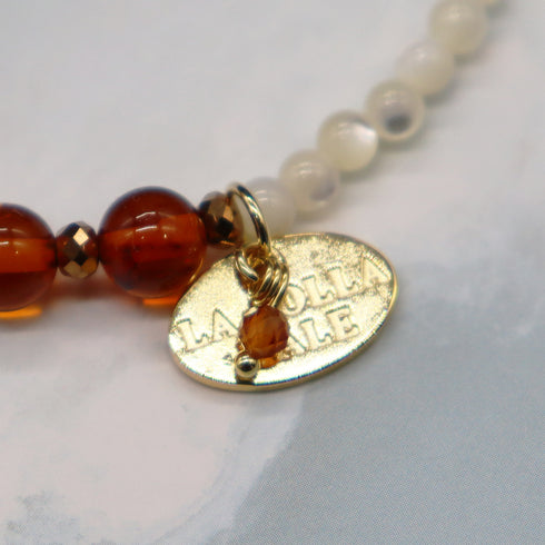 【Mermaid Teardrops】パール×アンバー×ホワイトシェル ブレスレット