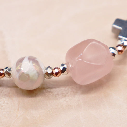 【盛开的粉色玫瑰】水波纹天珠 x 粉晶 x 锂云母手链