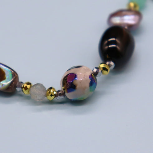 【Starry Sky Fragment】亀甲天珠×ラピスラズリ×アバロニシェル×スモーキークォーツ ブレスレット