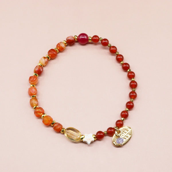 【Flames of Crimson】人工ルビー×カーネリアン×シトリン×カオリン ブレスレット