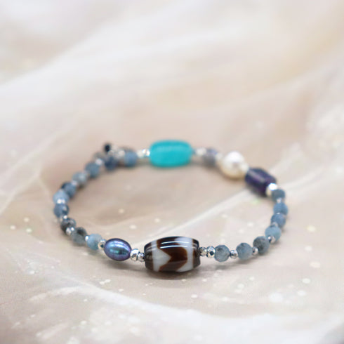 【ONLINE SHOP限定】【CLEAN UP】虎牙天珠×アイスアマゾナイト×アクアマリン×スギライト×アコヤパール ブレスレット