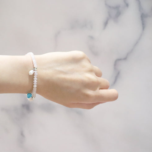 【Blooming Pink Roses】ローズクォーツ×パール×マグネサイトターコイズ ブレスレット