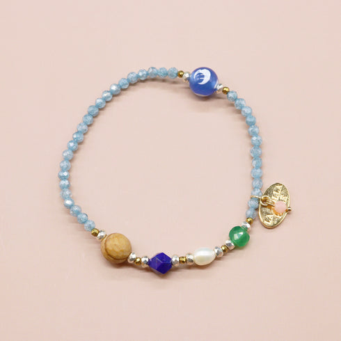 【星空碎片】三眼天珠×青金石×锆石×硅化木手链