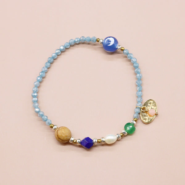 【星空碎片】三眼天珠×青金石×锆石×硅化木手链