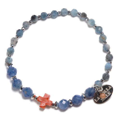 【Deep Sea Party】アクアマリン×スパイニーオイスターシェル×カイヤナイト ブレスレット