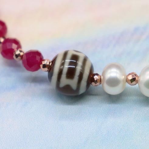 【ONLINE SHOP限定】【CLEAN UP】天地天珠×アコヤパール×水晶×人工ルビー ブレスレット