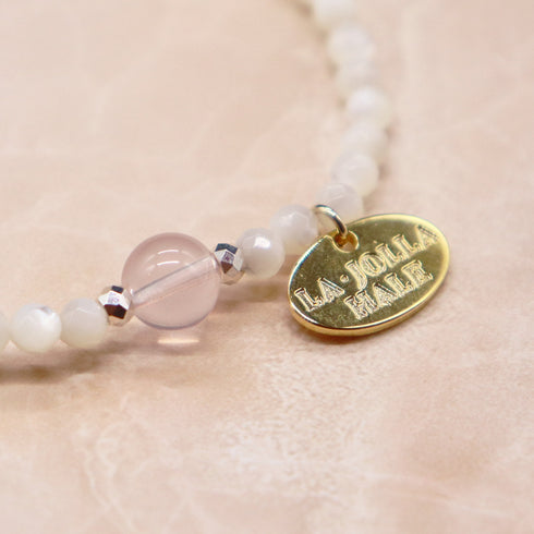 【盛开的粉色玫瑰】玫瑰石英×珍珠母贝×白贝壳手链