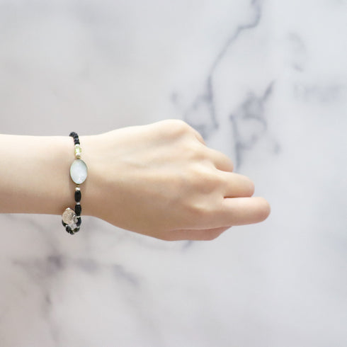 【绿光阳光】玳瑁天珠 x 橄榄石 x 缟玛瑙 x 黑贝壳手链