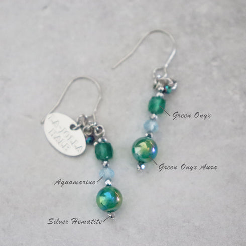 【Deep Sea Party】アクアマリン×グリーンアゲートオーラ×グリーンアゲート ピアス