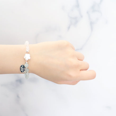【Deep Sea Party】水紋天珠×アクアマリン×水晶×パール ブレスレット