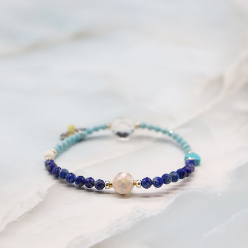 【Starry Sky Fragment】水紋天珠×ラピスラズリ×ジルコニア×水晶 ブレスレット