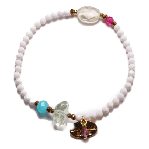 绯红火焰合成红宝石、绿紫水晶、柠檬石英和白玛瑙手链