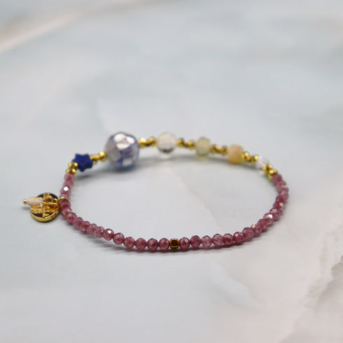 【Starry Sky Fragment】ラピスラズリ×プレスレシェル×シトリン×ジルコニア ブレスレット