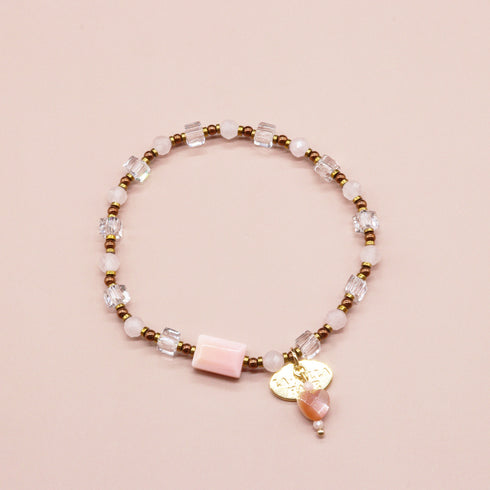 【Pink! Pink! Pink!】クィーンコンクシェル×水晶×ローズクォーツ ブレスレット