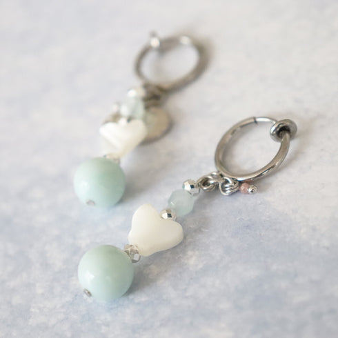 【深海派对】海蓝宝石 x 珍珠母贝 x 亚马逊石耳环