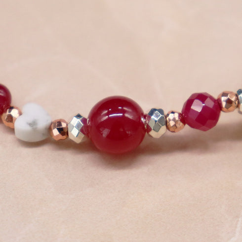 【绯红之焰】合成红宝石 x 压制贝壳 x 玫瑰石英手链