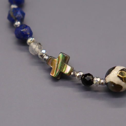 【Starry Sky Fragment】亀甲天珠×ラピスラズリ×ターコイズ×バロックパール ブレスレット