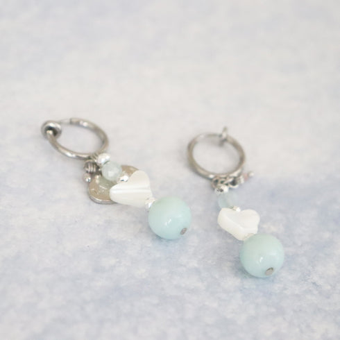 【深海派对】海蓝宝石 x 珍珠母贝 x 亚马逊石耳环