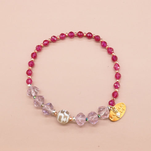 宝瓶天珠 x 粉色紫水晶 x 人造红宝石手链