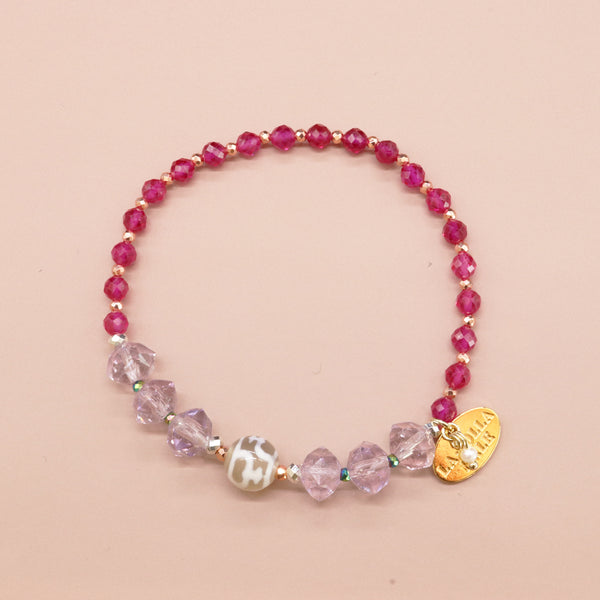 宝瓶天珠 x 粉色紫水晶 x 人造红宝石手链