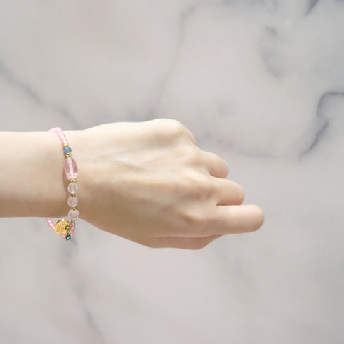 【盛开的粉色玫瑰】水波纹天珠 x 粉晶 x 锆石 x 海蓝宝石手链