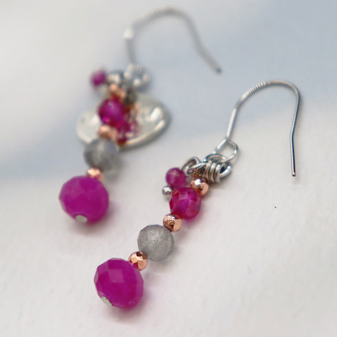 【粉色!粉色!粉色!】合成红宝石 x 拉长石 x 石英岩耳环