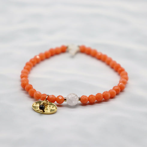 【Lovely Zoo】マザーオブパール×コーラル×クラック水晶 ブレスレット