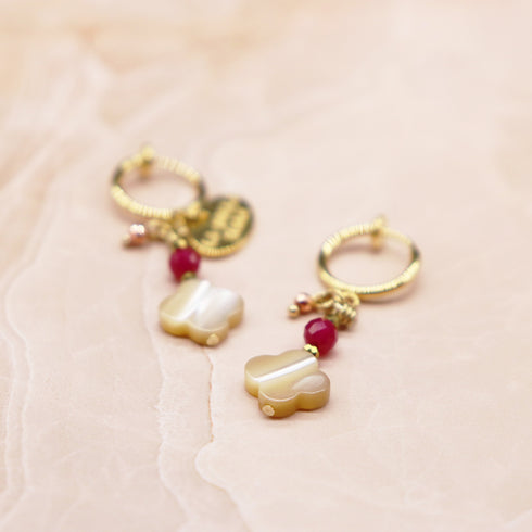 【Flames of Crimson】人工ルビー×マザーオブパール イヤリング