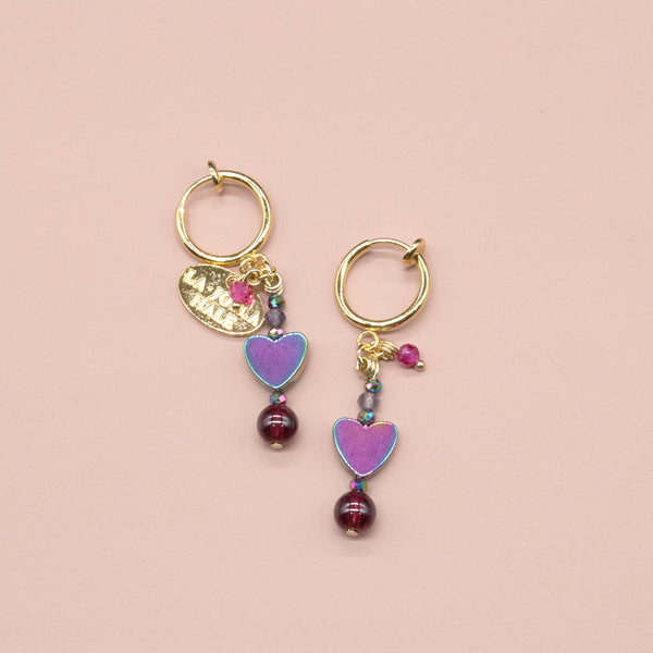 【Open the Jewelry Box!】ロードライトガーネット×アイオライト×マルチカラーヘマタイト イヤリング