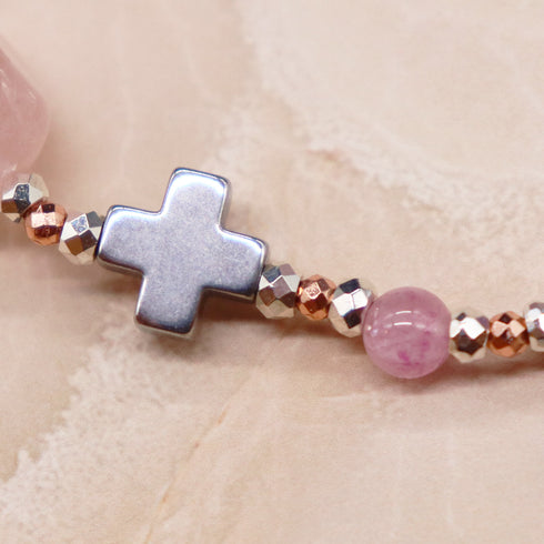 【盛开的粉色玫瑰】水波纹天珠 x 粉晶 x 锂云母手链