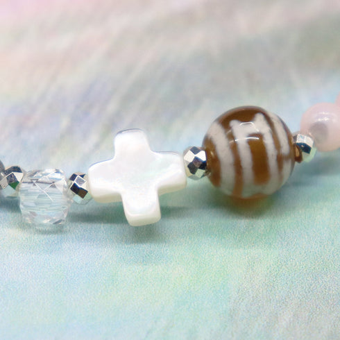 【ONLINE SHOP限定】【CLEAN UP】天地天珠×ホワイトシェル×ピンクサファイヤ ブレスレット