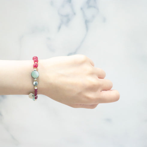 【Flames of Crimson】水紋天珠×人工ルビー×ラブラドライト×ブラックシェル ブレスレット