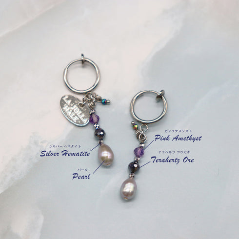 【Mermaid Teardrops】パール×ピンクアメシスト×テラヘルツ鉱石 イヤリング
