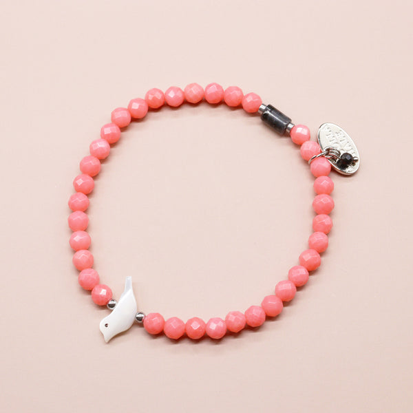 【Lovely Zoo】マザーオブパール×コーラル×ラルビカイト ブレスレット