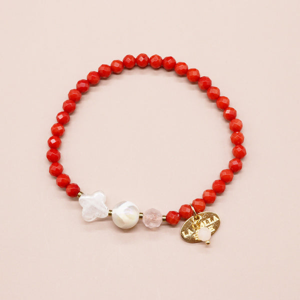 【盛开的粉色玫瑰】玳瑁天珠 x 粉晶 x 珊瑚 x 石英岩手链