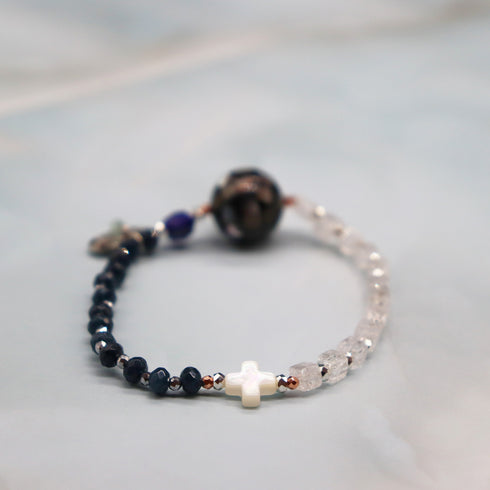 【Starry Sky Fragment】ラピスラズリ×プレスシェル×クラック水晶 ブレスレット