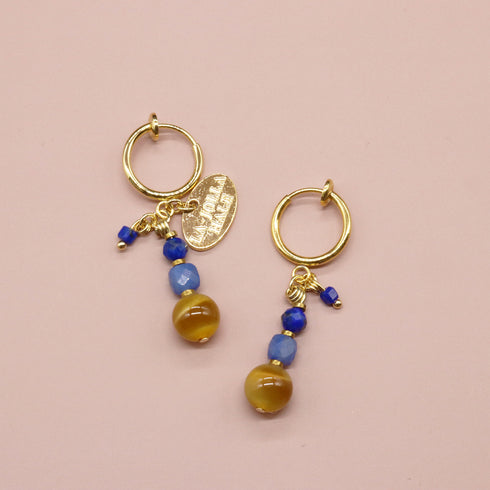 【Longing for Jaipur】ブルーアベンチュリン×タイガーアイ×ラピスラズリ イヤリング