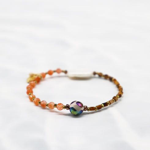 【美人鱼泪珠】玳瑁天珠 x 珍珠 x 日长石 x 虎眼石手链