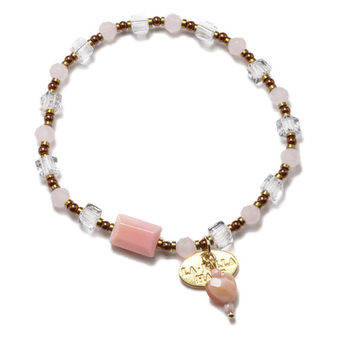 【Pink! Pink! Pink!】クィーンコンクシェル×水晶×ローズクォーツ ブレスレット