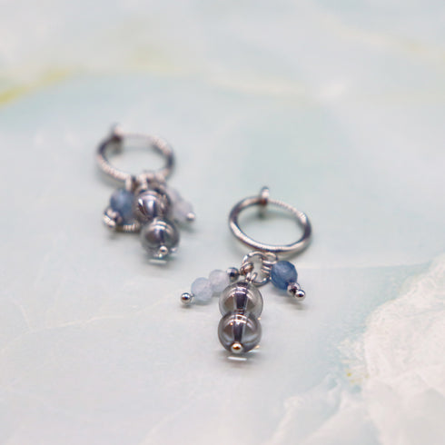 【Deep Sea Party】アクアマリン×シルバーオーラ イヤリング