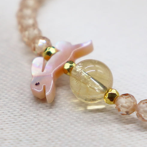 【Otsukimi Bracelet】ピンクシェル×シトリン×ジルコニア ブレスレット