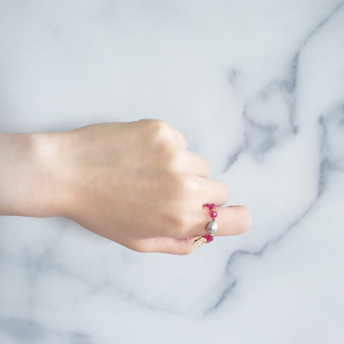 【Flames of Crimson】ルビー×人工ルビー×パール リング