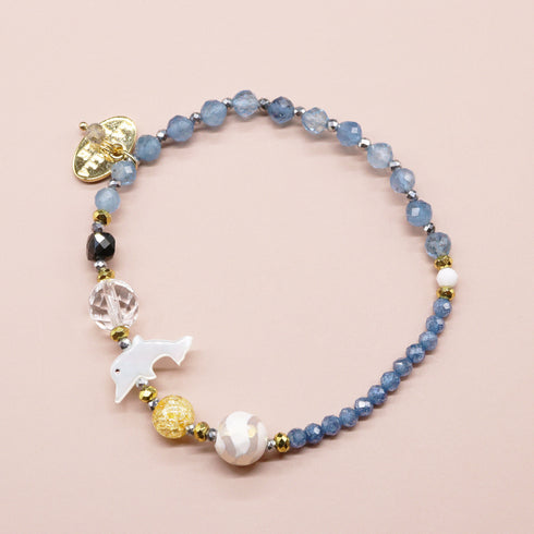 【可爱动物园】水波纹天珠 x 海蓝宝石 x 锆石 x 珍珠母贝手链