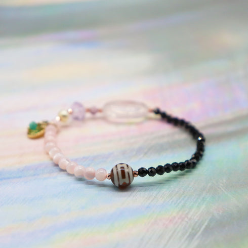【ONLINE SHOP限定】【CLEAN UP】天地天珠×ローズクォーツ×ブラックスピネル×ピンクサファイヤ ブレスレット